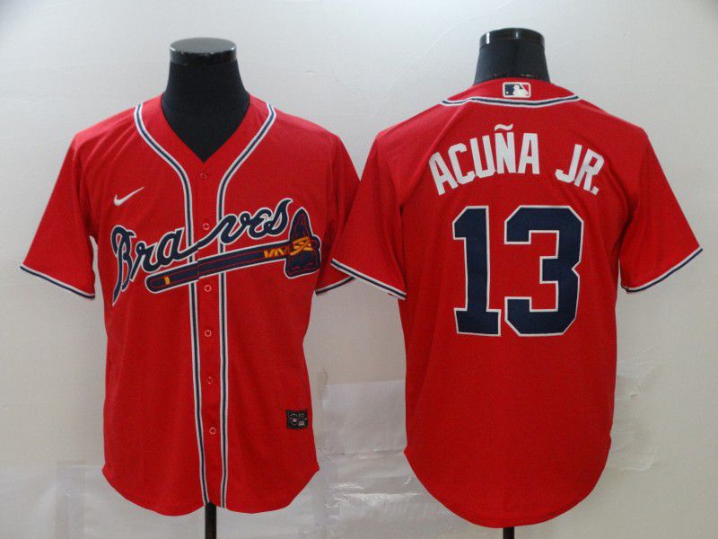 Men Atlanta Braves #13 Acuna jr Red Nike Game MLB Jerseys